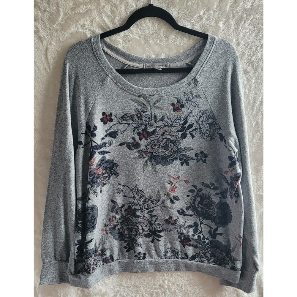 Women's Bandolino Floral Print Sweatshirt Soft Gray Pullover Top Size XL